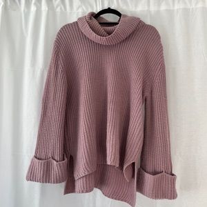 Lane Bryant - Chunky Knit Cowl Neck Sweater Purple Rolled Cuffs 14 / 16